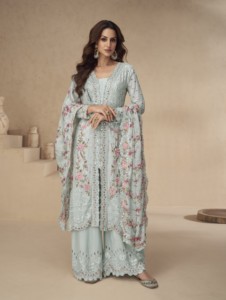 Traje Salwar Kameez Moderno para Mujer, Marca Chinon, Listo para Usar, con Bordado y Lentejuelas, para Fiestas, Bodas, Diwali y Graduaciones - Product Image 4