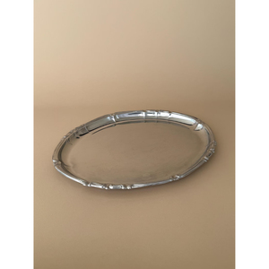 Classic Design Stainless Steel Designer Oval Shaped Dish Brass Border Design Silver Color Finishing Platter and Tray Home Decor - Product Image 1