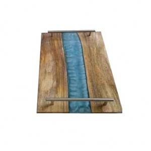 Plato de Madera de Acacia con Asa Metálica, Bandeja Decorativa Artesanal para Servir Comida en Bodas - Product Image 4