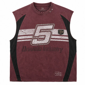 Moto Streetwear High Street <b>Y2K</b> Oversized Sleeveless Muscle Tank <b>Top</b> Vintage Washed Racing Print Distressed Details 100% Cotton - Product Image 3