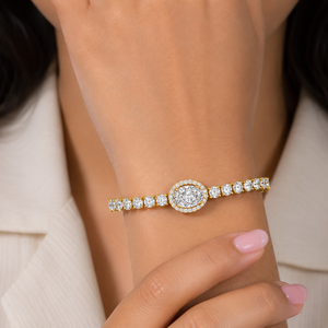 Lab Grown Diamond 925 <b>Silver</b> 10K 14K Gold Oval Halo Tennis <b>Bracelet</b> Box Clasp Safety Lock VVS Clarity IGI Certified Rhodium - Product Image 2