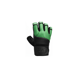 Gants de fitness demi-doigts en cuir vert et noir avec support de poignet et fermeture auto-agrippante pour musculation et entraînement en salle de sport - Product Image 2