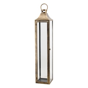Golden Rectangle Brass Tall <b>Lantern</b> with Glass Panels for Home Decoration Durable Metal Design - Product Image 1