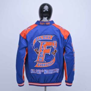 แจ็คเก็ตวาร์ซิตี้ผ้าซาตินสีน้ำเงินคอร์นฟลาวเวอร์สำหรับผู้ชาย ขายส่ง น้ำหนักเบา สไตล์เบสบอล บอมเบอร์  แบบกำหนดเองได้  ชุดคลุมสำหรับวิทยาลัย ปักลายด้านหน้า - Product Image 5