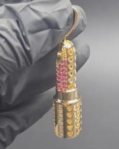 Colgante de Labial Iced Out con Rubí Rosa y Moissanita VVS, de Plata 925 Bañada en Oro, Joyería Hip Hop, Colgante para Rapper - Product Image 1