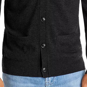 Cárdigan de algodón negro para hombre, cuello redondo, manga larga, color liso, antipilling, con bolsillo frontal, para otoño, corte regular, ¡Gran Venta! - Product Image 3