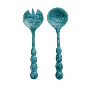 Cuchara para Servir Ensaladas de Resina Aqua Swirl Moderna y Personalizada, Mango Largo, Acabado Clásico Tipo Espejo, Duradera, Ideal para Bodas, Navidad, Helados - Product Image 1