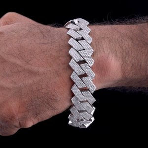 Bracelet chaîne cubaine pour homme en argent 925 plaqué rhodium avec micro-pavé de moissanite, style hip-hop, pour usage quotidien - Product Image 1