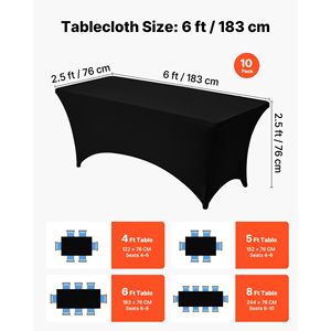 Confezione da 10 Copritavolo Rettangolari Elasticizzati 8FT Lavabili in Spandex Nero Resistenti alle Pieghe per Eventi e Feste - Product Image 4