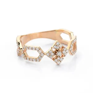 Moissanite Geometric Open <b>Ring</b> 925 Sterling Silver Rose Gold Plated Prong Setting <b>Adjustable</b> Stackable Diamond Style Engagement - Product Image 1