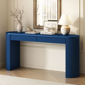 U_STYLE Sophisticated <b>Pine</b> Veneer Console <b>Table</b> with Vertical Stripes for Entryway Hallway Living Room or Bedroom - Product Image 2