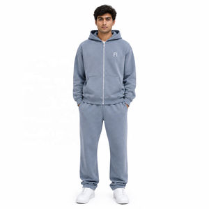 Premium Cotton Fleece Hoodies <b>Zip</b> Up <b>Hooded</b> Tracksuit Set for Men Custom Logo Jogger Suit High Quality Sweatshirt Wholesale OEM - Product Image 1