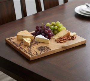 Tabla de cortar rectangular de madera con diseño floral de cardo - Product Image 3