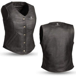 Chaleco de Motocicleta de Cuero Genuino para Mujer, Corte Ajustado, Estilo Vintage, Sin Mangas, con Cierre y Bolsillos, Ropa Casual - Product Image 4