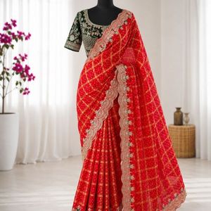 Sari en chiffon premium Panetar avec broderie de paillettes et blouse cousue, prix de gros par Royal Export - Product Image 2