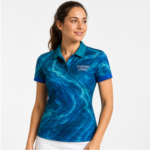 Custom Teal Cobalt Ocean Vortex <b>Womens</b> <b>Polo</b> <b>Shirt</b> Quick Dry Breathable Short Sleeve Performance Golf Team Uniform WPS-0787 - Product Image 2