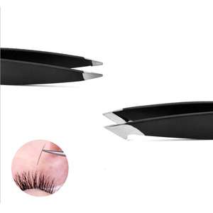 Professional Customized Handmade Lash Tweezers Kit Slanted Tip Stainless Steel Classic Black 4-Piece Eyebrow/Eyelash Tweezers - Product Image 3