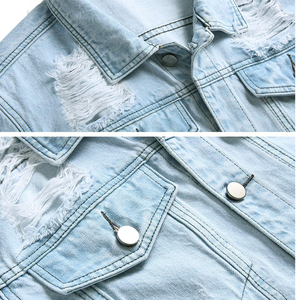 Men's Light Blue Denim Jacket <b>Stand</b> Collar Casual Washed Cotton Jacket Spring Regular Fit Single Breasted Button Front - Product Image 6