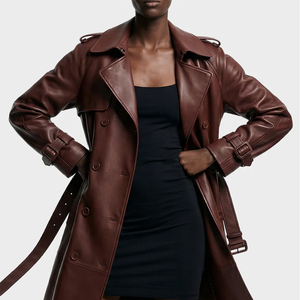 Rahsal Industries Unisex Real Leather Thick Trench <b>Coat</b> <b>Double</b> <b>Breasted</b> Long Length Stand Collar Windproof Breathable Winter - Product Image 6