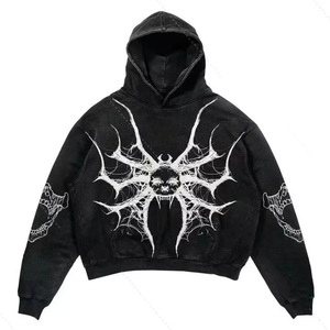 Sweat à capuche court décontracté surdimensionné style gothique pour homme, en molleton noir à manches régulières, style hiver - Product Image 1