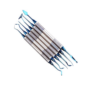 Ensemble d'instruments chirurgicaux dentaires en acier inoxydable, poignée moletée manuelle, couleur bleue, classe I - Product Image 1