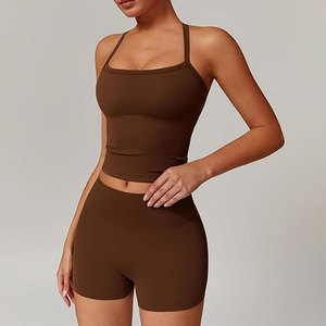 Ensemble de yoga pour femmes en gros, 1 pièce, short uni lavé, respirant, écologique, séchage rapide, pour le sport et le fitness, tenue de gym sexy à taille basse - Product Image 3