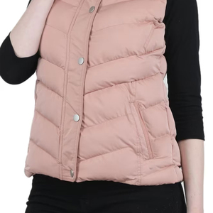 Chaleco Acolchado Rosa para Mujer, Cuello Alto, Cierre de Cremallera, Impermeable, Cortavientos, Ropa Exterior Informal, Largo Regular, Frente Sólido - Product Image 6