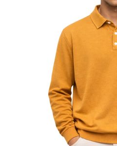 เสื้อโปโลแขนยาวสีเหลืองมัสตาร์ดสำหรับผู้ชาย ผ้าคอตตอนผสมเนื้อนุ่ม สวมใส่สบาย คอปกคลาสสิก เหมาะสำหรับฤดูหนาว ผลิตโดยผู้ผลิตเสื้อผ้า - Product Image 4