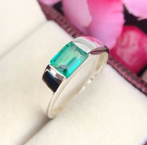 <b>Emerald</b> Engagement <b>Ring</b> 925 <b>Silver</b> Bezel Setting Wedding <b>Ring</b> Unisex 6x8 MM <b>Emerald</b> Cut Green Gemstone Luxury Certified Party - Product Image 2