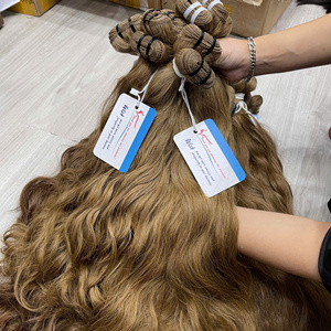 Prix de gros, trame ondulée, couleur brune, double trame machine, cheveux vierges de haute qualité, prêts à être expédiés, mèches de cheveux complètes - Product Image 6