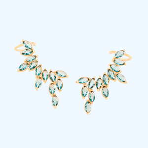 Gold Plated Marquise Cut Crystal Cuff <b>Earrings</b> Women's Trendy Plant Shape Party Jewelry Alloy <b>Earrings</b> - Product Image 2