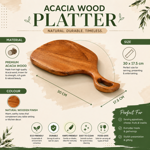 Plateau décoratif en bois artisanal avec longue poignée |   Planche d'appoint en bois naturel pour centre de table, cuisine, salle à manger - Product Image 5