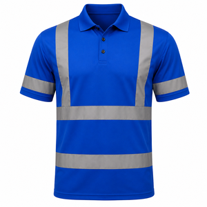 Camiseta Polo de Seguridad Reflectante Azul de Alta Visibilidad para Hombre, Manga Corta, Uniforme de Trabajo para Todas las Temporadas, Uso en Guardia, Material de Poliéster - Product Image 1