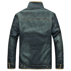 Vintage Faded Blue Denim Inner Fur Winter Casual Jacket Heavy Thread Stitching Front <b>Button</b> Closure Dual Pockets Made Pakistan - Product Image 4