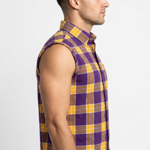 Camiseta de Algodón 100% Personalizada para Hombre, Color Morado, Amarillo y Marrón, Estilo Vintage, Franela a Cuadros, Tejido Grueso, 220g - Product Image 3