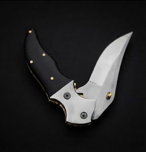 Couteau pliant artisanal DIY en acier Damas à lame coulissante, avec étui en cuir OEM, pour la chasse, le camping et la survie, lame Drop Point - Product Image 4
