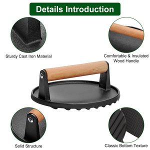 2 Pezzi Pressa per Griglia in Ghisa Pretrattata con Manico in Legno 7 pollici 8.2x, Pressa per Smash Burger e Schiacciameat per Bacon - Product Image 3