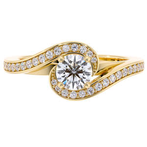 Anillo de Diamante Sintético Certificado por IGI, Corte Brillante Redondo, Color F, Claridad VS1, 1.50 Ct, Oro Amarillo de 14k, Estilo Pavé, Diamante CVD - Product Image 1