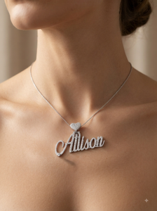 Trendy Iced 925 Solid Silver Lab Grown Diamond Personalized Cursive <b>Name</b> <b>Necklace</b> Heart Clasp Pendant <b>Custom</b> Gift for Girlfriend - Product Image 2