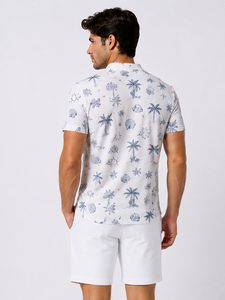 Polo de Manga Corta con Cierre de Media Cremallera y Estampado Playero Blanco para Hombre, Transpirable, Ropa Casual de Verano, Proveedor de Fábrica OEM Personalizado al por Mayor - Product Image 6