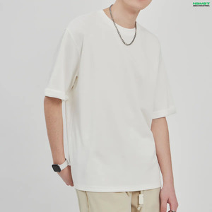 เสื้อยืดโอเวอร์ไซส์ผู้ชาย ผ้าฝ้าย ทรงหลวม ไหล่ตก สไตล์ลำลอง เรียบง่าย แขนครึ่งตัว เสื้อสตรีทแวร์ - Product Image 4