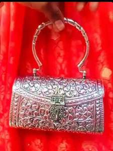 Elegant Metal Flap Clutch With Floral Embroidery Ring Handle Handmade Evening Party <b>Bag</b> - Product Image 3