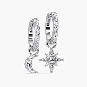 Boucles d'oreilles créoles Huggie en or 14 carats avec pendentif lune et soleil en diamant de laboratoire, design délicat, bijoux fins pour femme, cadeau et soirée - Product Image 4