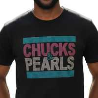 T-shirt personnalisé en coton à manches courtes pour femme avec strass Chucks and Pearls, motif graphique brillant, style décontracté et tendance