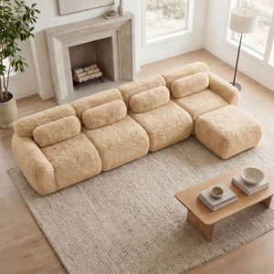Divano Componibile a L in Morbido Tessuto Peluche con Base in Spugna ad Alta Densità 32D, Design Antiscivolo, Combinazione Libera per Soggiorno - Product Image 2