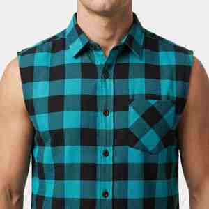 Custom Logo Fashion Men's Sleeveless Plaid <b>Flannel</b> Shirt Turn-down Collar Casual Breathable 100% Cotton Autumn Wear Men T-Shirt - Product Image 3