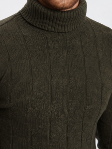 <b>Men</b> Soft Lightweight Cable Knit <b>Turtleneck</b> Sweater Pullover with Front Logo Long Sleeve Ribbed Knit for Fall Winter - Product Image 5