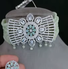 Ensemble ras du cou en diamant à la mode avec boucles d'oreilles collier en diamant américain ou femmes filles pour les fiançailles de mariage - Product Image 2