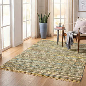 Tapis d'intérieur Olive Mélange en coton recyclé pour salon, style farmhouse, côtier et intérieurs modernes bio - Product Image 1