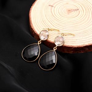 Black Onyx Pear & Crystal Round Gemstone <b>Gold</b> Vermeil Trendy Wedding Party Gift <b>Dangle</b> <b>Earrings</b> - Product Image 3